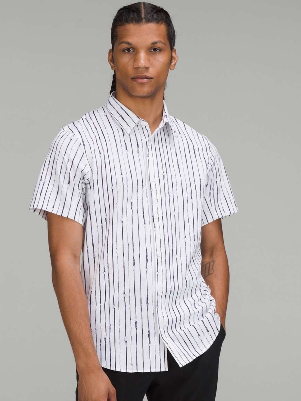 Lululemon Airing Easy Short Sleeve Shirt Painters Stripe White Night Sea Medium